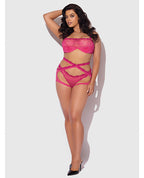 Yvone Lace Bra w/Removable Straps, Garter & Tanga Panty 3 pc Set - Pink
