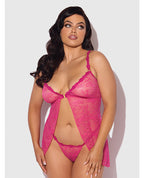 Yvone Lace Babydoll w/Front Closure & G - String 2 pc Set - Pink