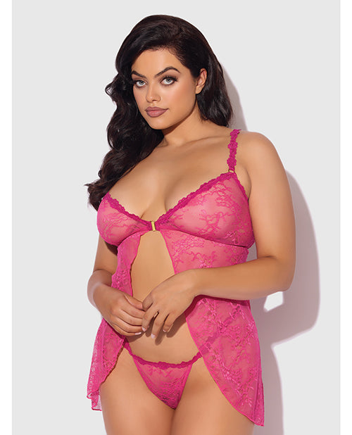 Yvone Lace Babydoll w/Front Closure & G - String 2 pc Set - Pink