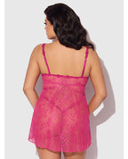 Yvone Lace Babydoll w/Front Closure & G - String 2 pc Set - Pink