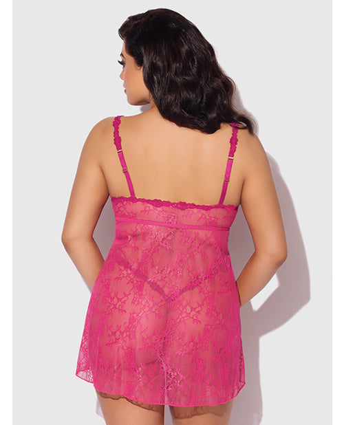 Yvone Lace Babydoll w/Front Closure & G - String 2 pc Set - Pink