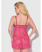 Yvone Lace Babydoll w/Front Closure & G - String 2 pc Set - Pink
