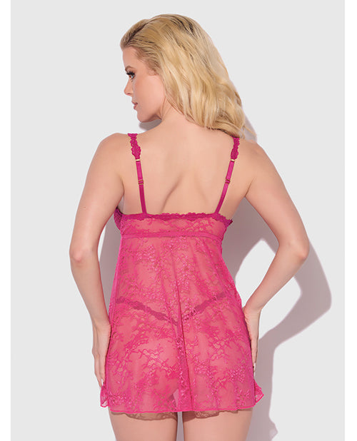 Yvone Lace Babydoll w/Front Closure & G - String 2 pc Set - Pink