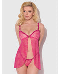Yvone Lace Babydoll w/Front Closure & G - String 2 pc Set - Pink