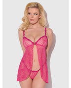 Yvone Lace Babydoll w/Front Closure & G - String 2 pc Set - Pink