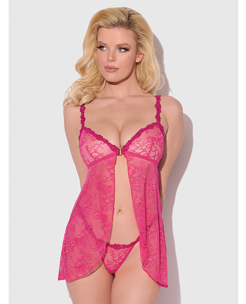 Yvone Lace Babydoll w/Front Closure & G - String 2 pc Set - Pink