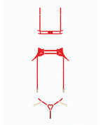 Cecily Lace Cut - Out Bra & Thong w/Garter Straps - Red
