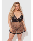Felicia Mesh and Lace Babydoll w/G - String 2 pc Set - Leopard