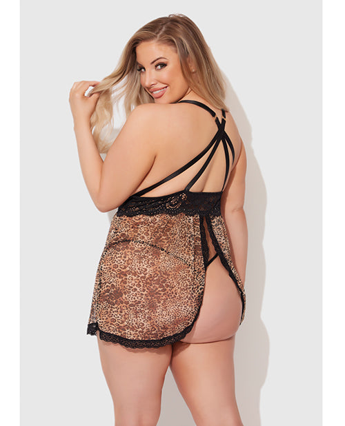 Felicia Mesh and Lace Babydoll w/G - String 2 pc Set - Leopard