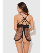 Felicia Mesh and Lace Babydoll w/G - String 2 pc Set - Leopard