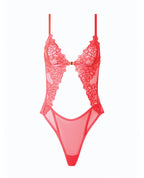 Eden Scalloped Lace High Cut Teddy - Coral