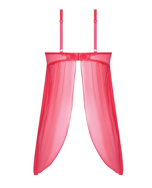Eden Mesh Chemise Mini Dress w/Keyhole Cutout Details - Coral