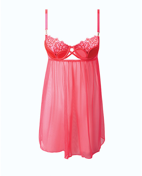 Eden Mesh Chemise Mini Dress w/Keyhole Cutout Details - Coral