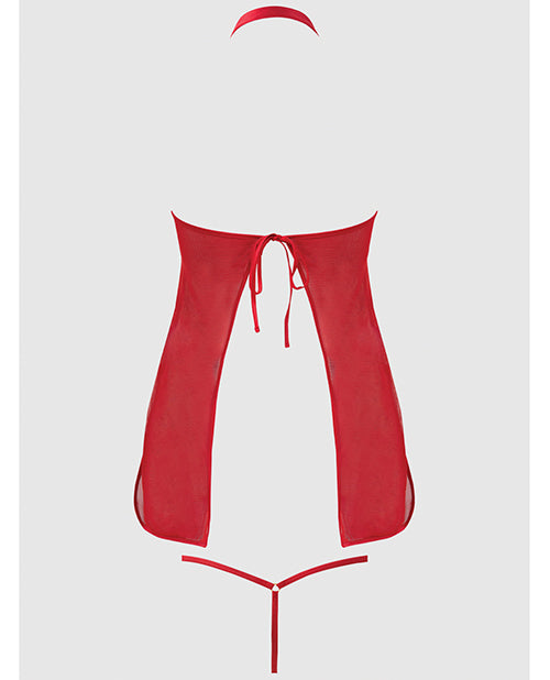 Dragon Mesh & Applique Chemise w/G - String 2 pc Set - Red