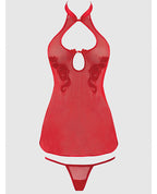 Dragon Mesh & Applique Chemise w/G - String 2 pc Set - Red