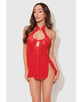 Dragon Mesh & Applique Chemise w/G - String 2 pc Set - Red