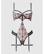 Nova Lace Teddy w/Garters - Black