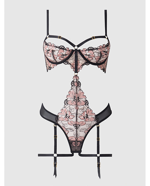 Nova Lace Teddy w/Garters - Black