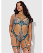 Nova Lace Teddy w/Garters - Jade Blue