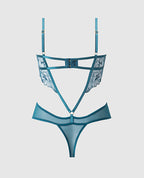Nova Lace Teddy w/Garters - Jade Blue