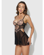 Nova Lace & Mesh Babydoll w/G - String 2 pc Set - Black