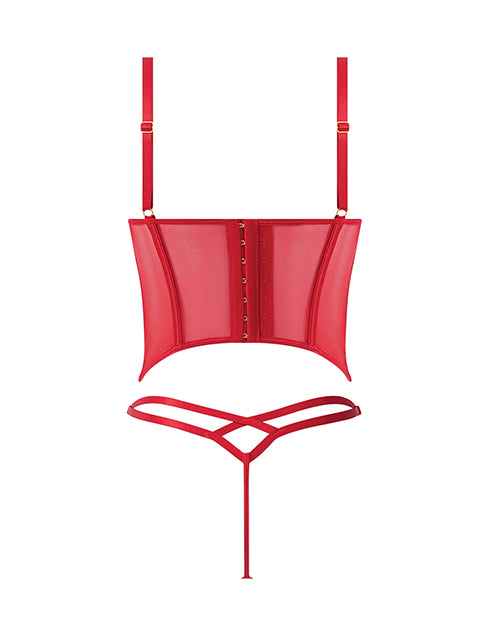 Ashley Alexiss Bustier w/Front Lace Up Ribbon Details & Matching High Cut Thong - Red