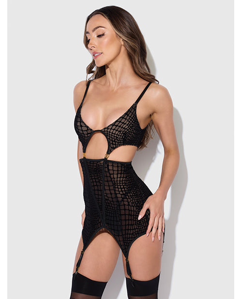Snake Velvet - Burnout Mesh Chemise & G - String Set - Black
