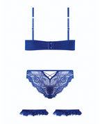 Madeline Lace & Mesh Bra, Garters, & Panty - Cobalt Blue