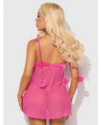 Marilyn Marabou & Mesh Babydoll & G - String Set - Pink