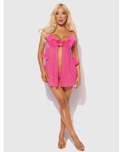 Marilyn Marabou & Mesh Babydoll & G - String Set - Pink