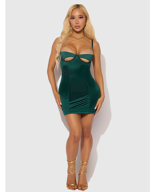 Evangeline Satin & Chain Open Cup & Back Chemise & G - String Set - Green