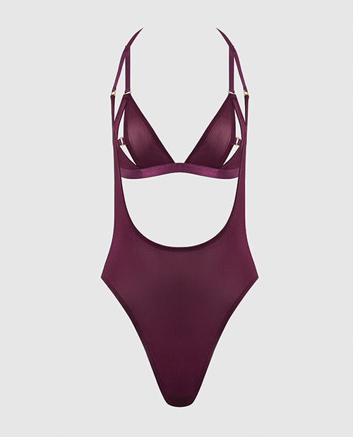 Yasmine Shimmer Mesh Slit Cup, Backless Teddy & Bralette Set - Burgundy