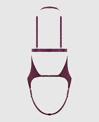 Yasmine Shimmer Mesh Slit Cup, Backless Teddy & Bralette Set - Burgundy