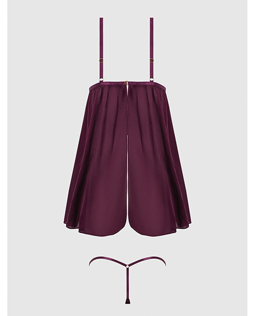 Yasmine Shimmer Mesh O - Ring Slit Cup Babydoll & G - String Set - Burgundy