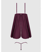 Yasmine Shimmer Mesh O - Ring Slit Cup Babydoll & G - String Set - Burgundy