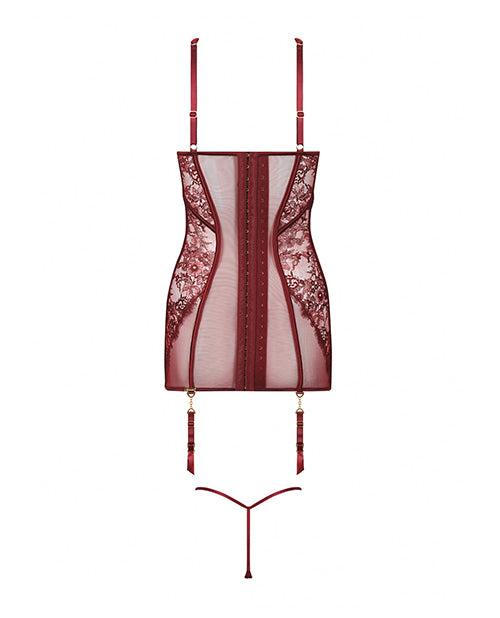 Liliana Lace & Mesh Chemise 2 pc Set - Burgundy