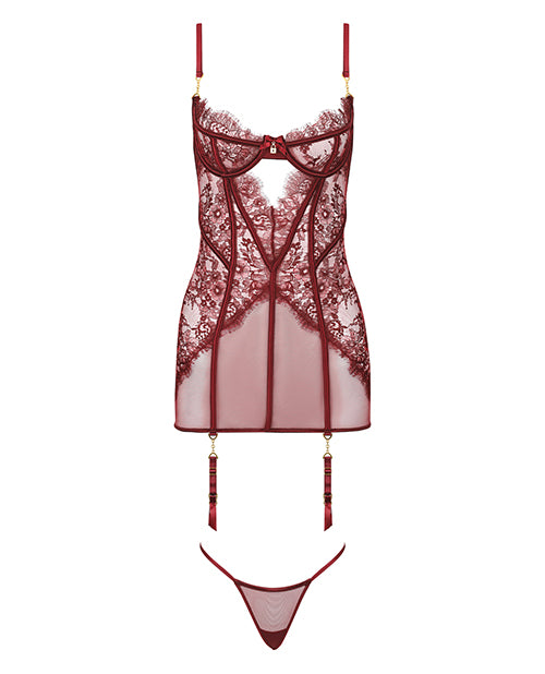 Liliana Lace & Mesh Chemise 2 pc Set - Burgundy