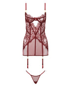 Liliana Lace & Mesh Chemise 2 pc Set - Burgundy
