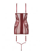Liliana Lace & Mesh Chemise 2 pc Set - Burgundy