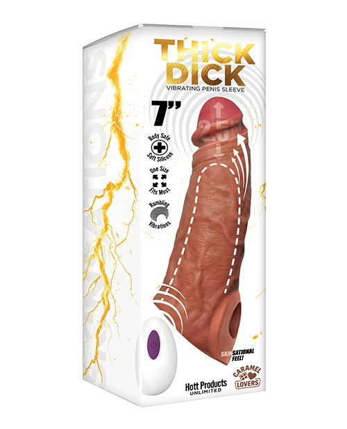 Skinsations Thick Dick Vibrating Sleeve w/Remote Control Multi - Function - Caramel