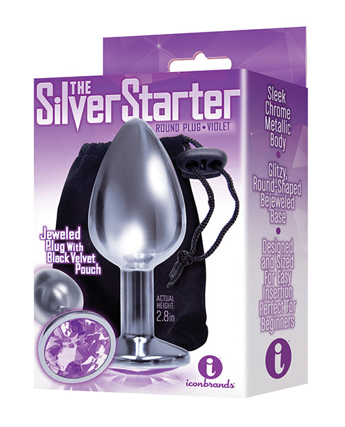 $$The 9' The Silver Starter Bejeweled Round Stainless Steel Plug - Violet