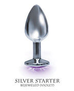 $$The 9' The Silver Starter Bejeweled Round Stainless Steel Plug - Violet