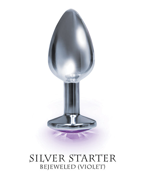 $$The 9' The Silver Starter Bejeweled Round Stainless Steel Plug - Violet