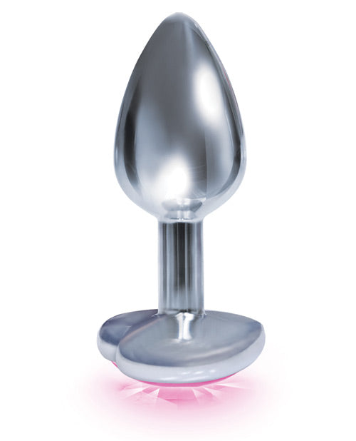 The 9' The Silver Starter Bejeweled Heart Stainless Steel Plug - Pink