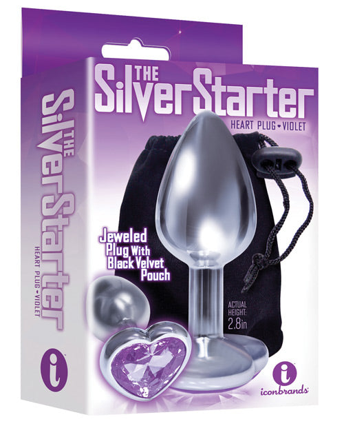 The 9' The Silver Starter Bejeweled Heart Stainless Steel Plug - Violet