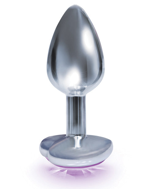 The 9' The Silver Starter Bejeweled Heart Stainless Steel Plug - Violet