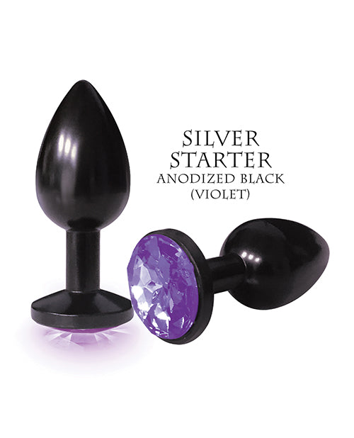 The 9' The Silver Starter Bejeweled Round Stainless - Steel Plug - Black/Violet