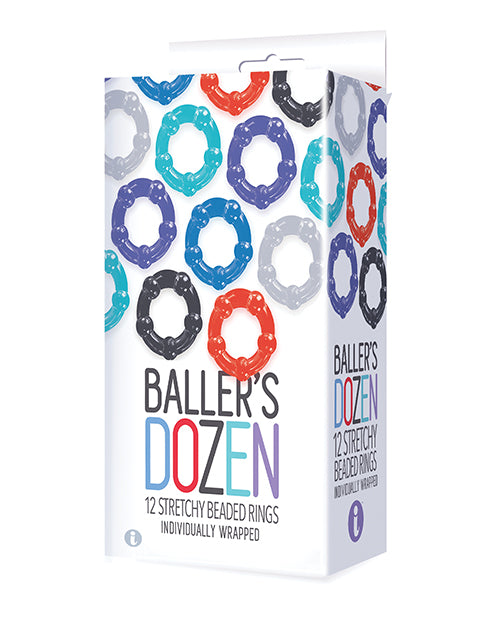The 9' Baller' Dozen Beaded 12 pc Cockring Set - Asst. Colors
