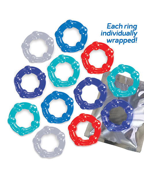 The 9' Baller' Dozen Beaded 12 pc Cockring Set - Asst. Colors
