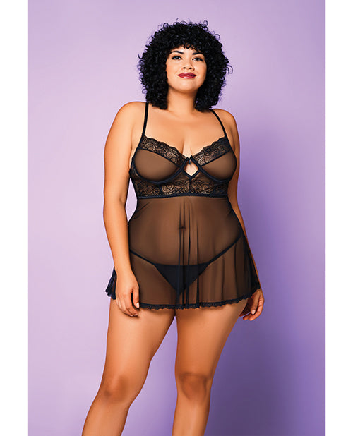 Soft Mesh Babydoll & G - String Black